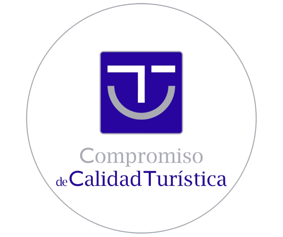 Logo with a smiley face and text 'Compromiso de Calidad Turística'.